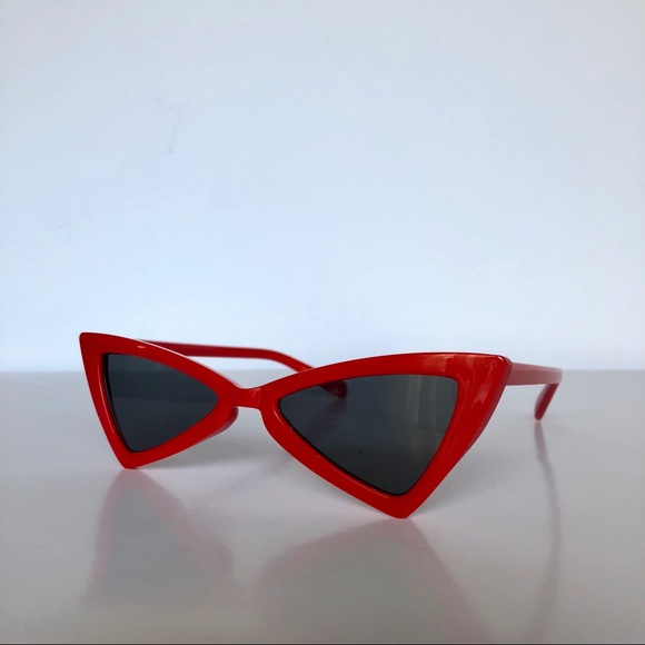 Red Slim Cat Eye Triangle Vintage Glasses - Picture 2 of 6